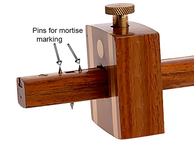 Parts of a mortise marking gauge; pins for mortise marking. two pins are used to mark two lines on a work piece for a mortise to be cut out