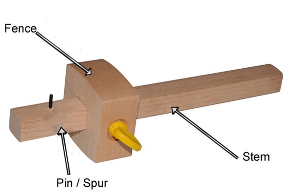 parts of a marking gauge; pin, stem and fence, pin used to mark the wood