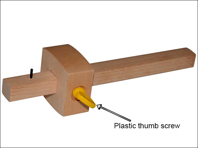 Plastic thumb screw, cheaper models of marking gauges have a plastic thumb screw used to tighten the fence holding it in place