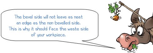 Wonkee Donkee says; The bevel side will not leave as neat an edge as the non-bevelled side. This is why it should face the waste side of your workpiece.