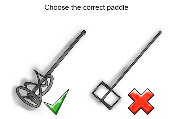 Here are some of the materials that can be mixed using specific mixing paddles. It is important to note that not all mixing paddles mix all materials. Before you start mixing, make sure you identify the correct mixing paddle for your particular material.