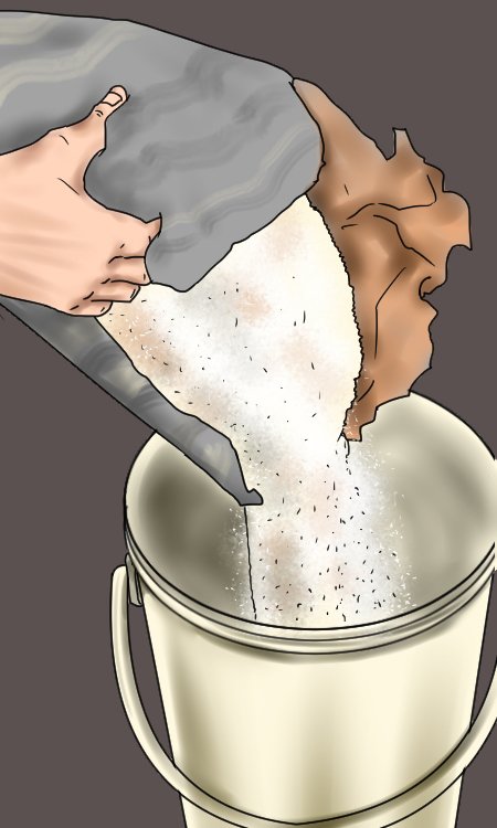 As soon as the paddle is safely connected, pour the material that is going to be used into a clean tub or container ready to mix. 