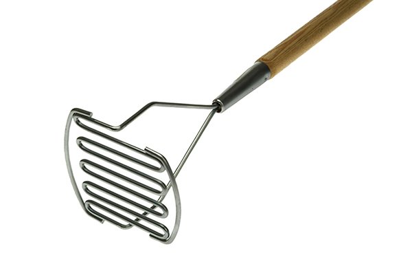 Hand mixing paddle. Mixes: Joint compound and plaster. Material: Steel head and hardwood handle.