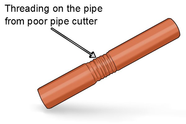 Threading on the pipe from poor pipe cutter
