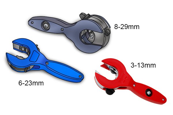 Ratchet pipe cutter sizes; 3-13mm, 6-23mm & 8-29mm
