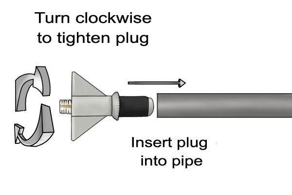 Insert the pipe plug into the end of the pipe. Once the end of the plug is inside the pipe turn the wings clockwise to tighten the plug.
