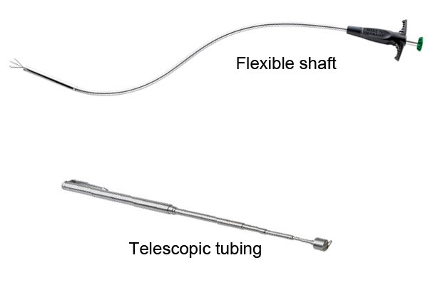 Telescopic tubing and flexible shaft of pick up tools