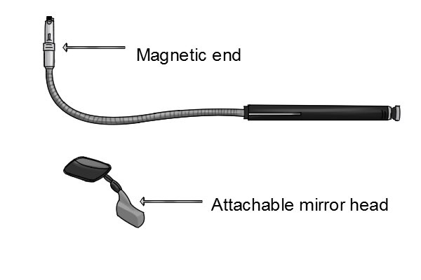 Bendable pick up tool with attachable mirror
