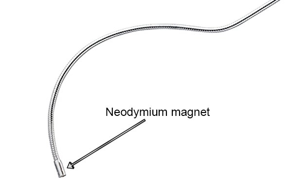 Neodymium magnet on flexible pick up tool