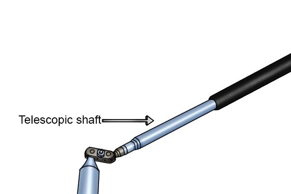Hinge joint pick up tool telescopic shaft