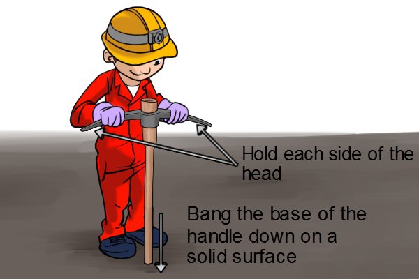 How to separate the head and handle of a pickaxe, hold each side of the head, bang the base of the handle down on a solid surface