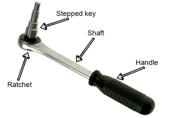 Parts of a stepped ratchet radiator key