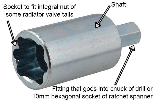 Parts of a radiator tail valve socket driver