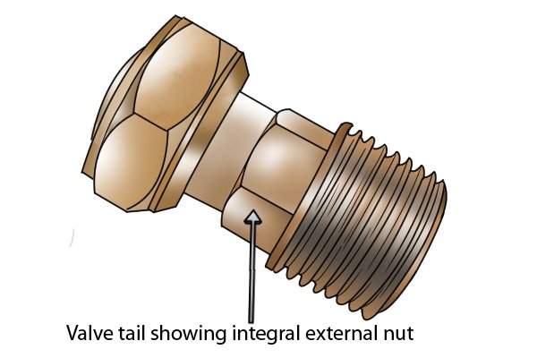 Radiator tail valve with built-in nut