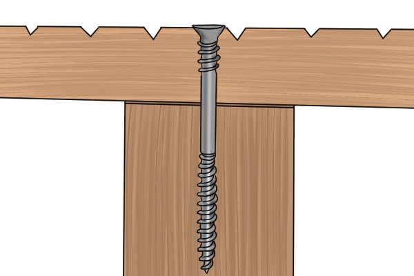 Decking screw next to a piece of decking