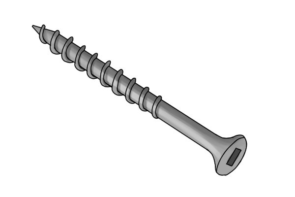 Square drive on a silver decking screw