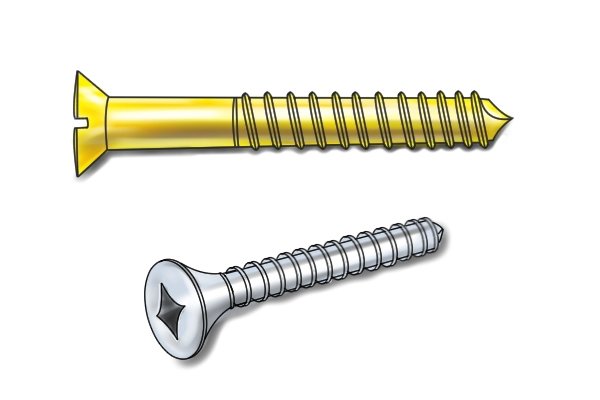 Steel and brass wood screws