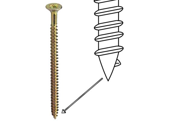 Gold wood screw with a type AB thread-forming tip