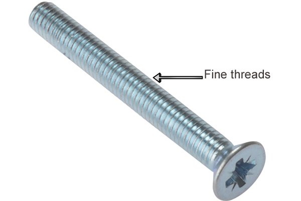 Fine threads on a machine screw