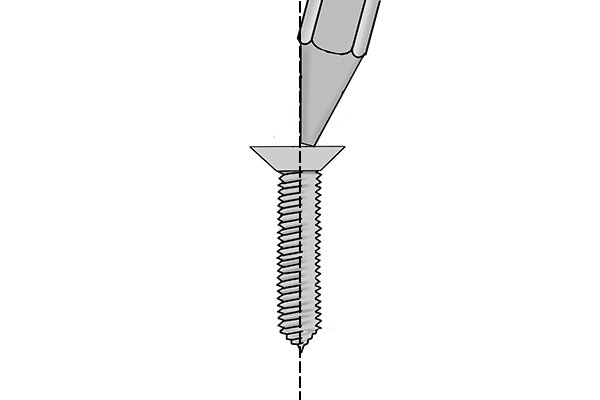 Screwdriver bit which has slipped from the screw head