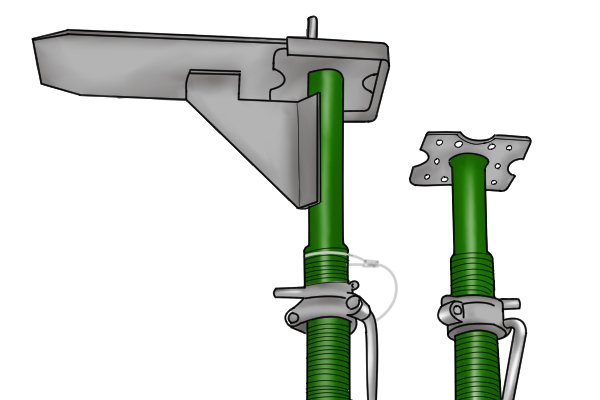 Acrow prop with masonry support and attached and without