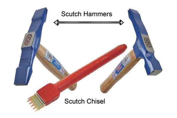 Single Headed Scutch Hammer, Double Headed Scutch Hammer, and Scutch Chisel with Scutch Combs