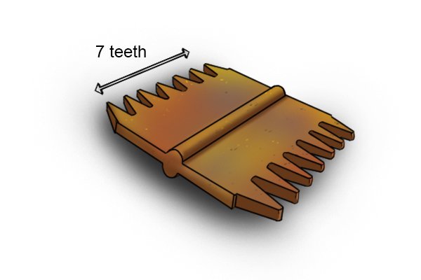 diagram showing seven teeth of marble scutch comb 