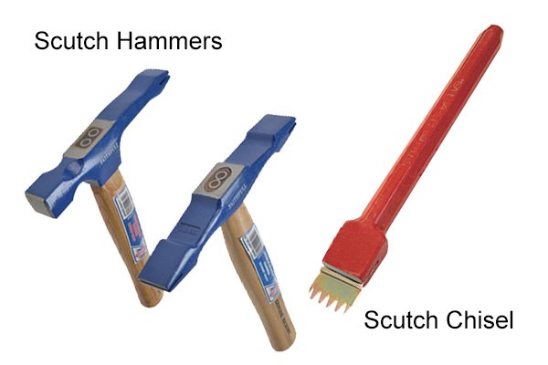 Single Headed Scutch Hammer, Double Headed Scutch Hammer, and Scutch Chisel with Scutch Combs