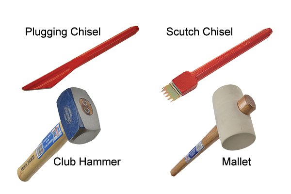 Things needed to remove Pointing: pointing chisel, scutch chisel, mallet, club hammer