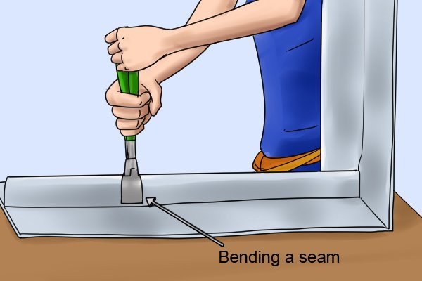 Bending a seam using cranked seaming pliers 