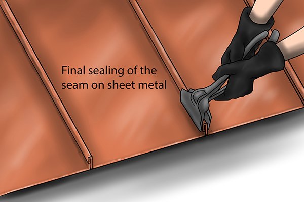 Final sealing of a standing seam on sheet metal using seaming pliers
