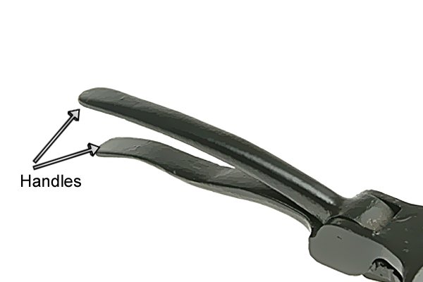 Handles on pair of lead seaming pliers