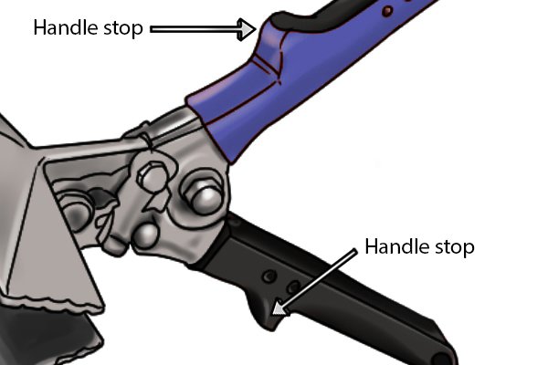 Handle stops on a pair of seaming pliers