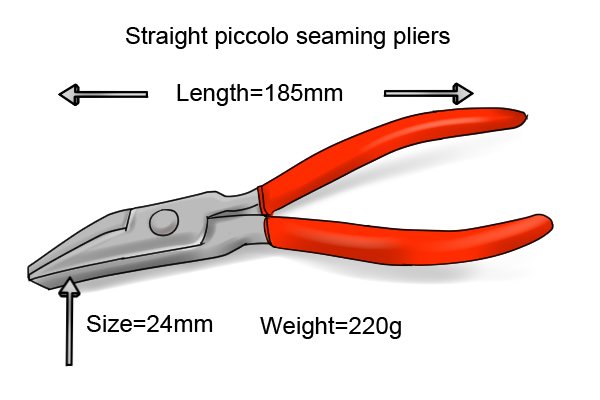 Straight piccolo seaming pliers dimensions