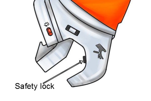 Parts of a power tube cutter; safety lock
