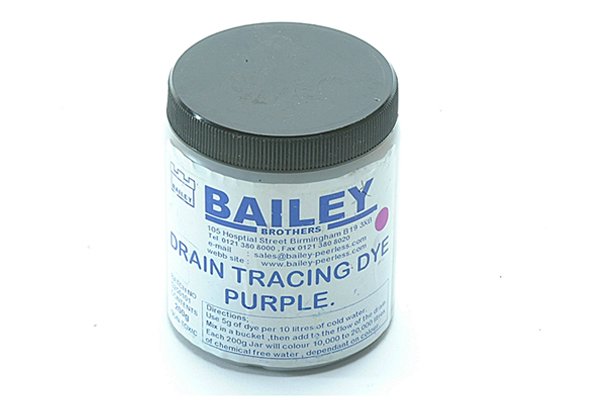 Purple tracing dye, tub of powdered tracing dye, purple, coloured dye