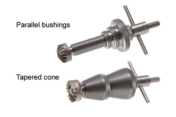 Tapered cone and parallel bushings tap reseater