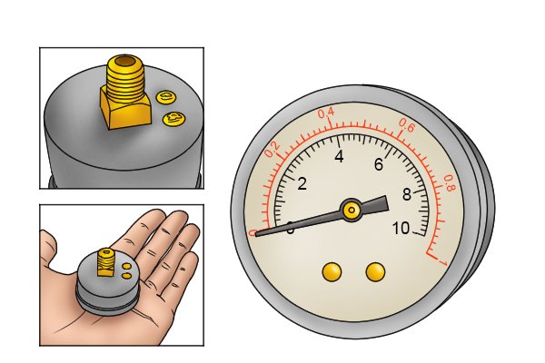 Water pressure gauge with rear mounted brass connection