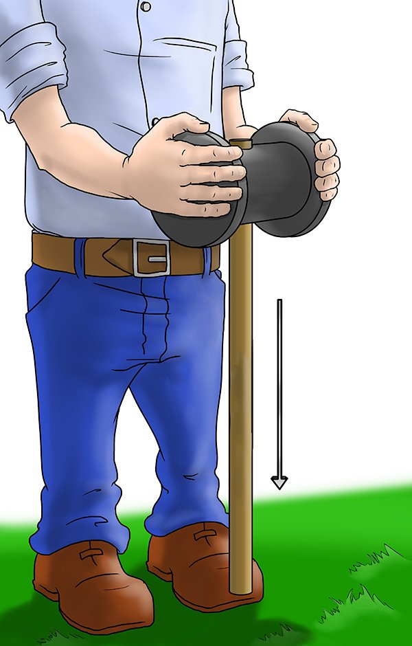 Hold the maul head with the handle pointing down. Tap the handle firmly on the ground to force the maul handle into the eye of the maul head.