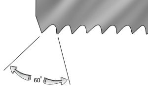 Example of the 60 degree angle between hole saw blade teeth.