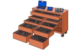 Complete socket set in a storage unit