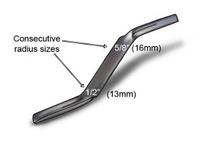 Diagram of brick jointer radius sizes.