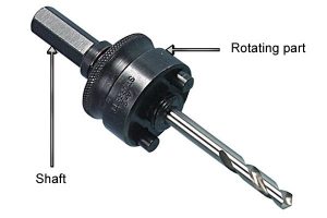 Hole saw arbors consist of a shaft and a rotating part.