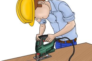 Illustration of how to use a jigsaw to make accurate cuts.