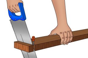 Making a wedge to prevent a handsaw from binding on the cutting material.