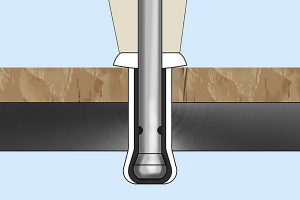 Mandrel head sliding through the material.