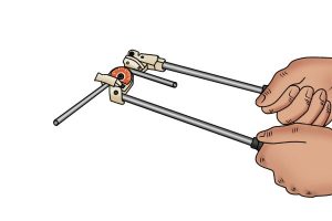 Example of how to use pipe bending tools carefully.