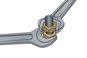 Two spanners can be used as a substitute for not having a ratchet spanner.
