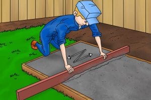 Push and pull a screed to level the concrete for a flat surface.