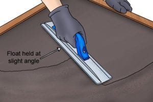 Use a magnesium float to screed across the concrete surface after it has dried.